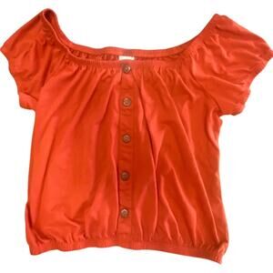 Belle du Jour Rust Red Off-Shoulder Button Front Top – Size L